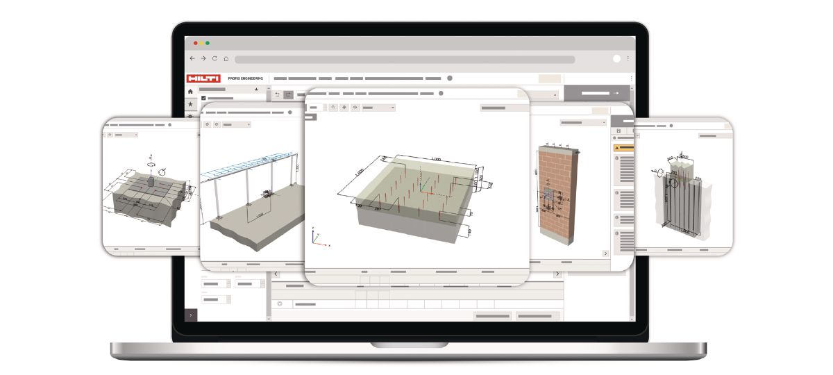 Application image for Profis engineering suite, whose main interfaces are shown in the screen of PC. 