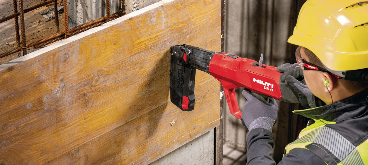 Attaching wood to concrete with powder-actuated tool DX 6 MX and X-U universal nail or X-P concrete nail