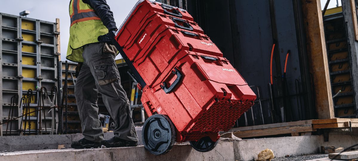 Cropped application picture of Prokit rolling over a concrete step