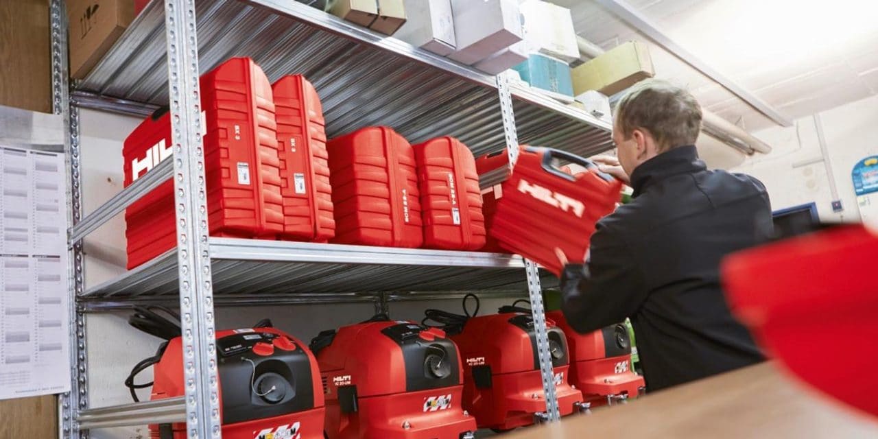 Worker efficiently selecting needed tools for the jobsite